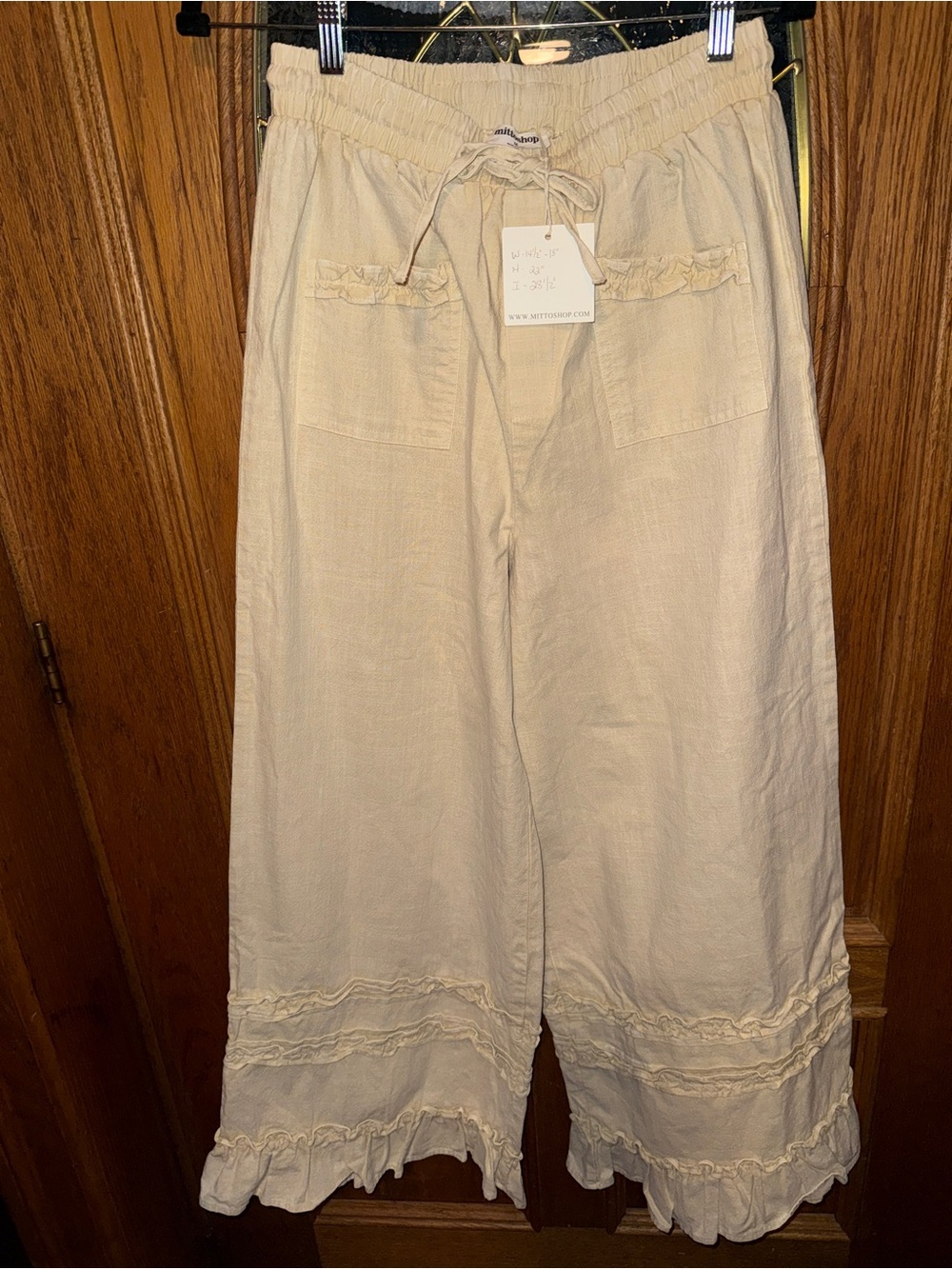 mittoshop Cream Wide Leg Ruffle Hem Pants